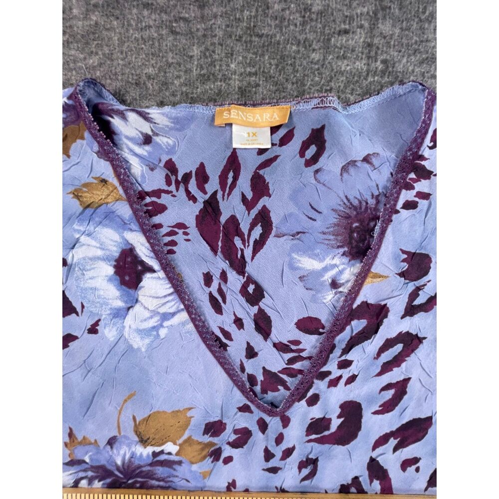Sensara 1X Blue Purple Floral Leopard Nightgown & Robe Set 2 PC Sleepwear Lounge - Picture 5 of 13
